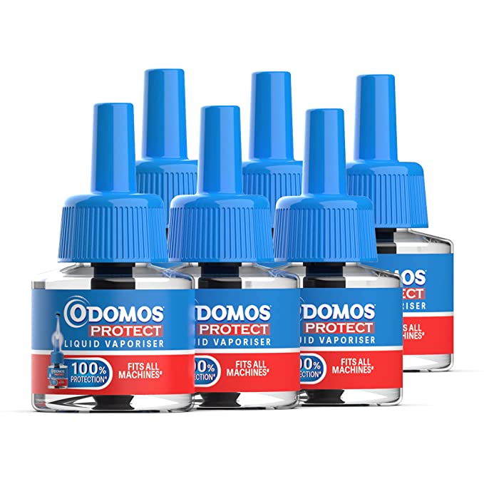 Odomos Universal Liquid Vaporiser  -  Pack of 6, 45mlx6 | Mosquito repellent Single Refill | 100% Protection| Fits all machines