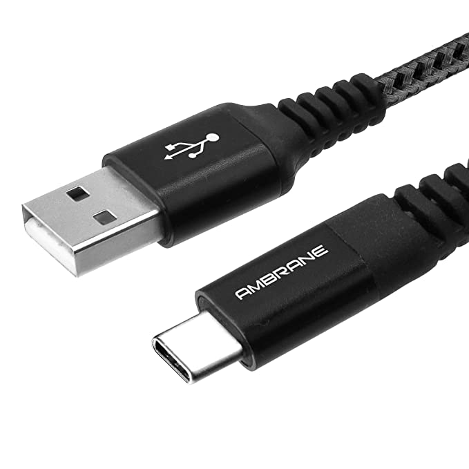 Ambrane Unbreakable 3A Fast Charging 1.5m Braided Type C Cable for Smartphones, Tablets & other Type C devices, 480Mbps Data Sync, Quick Charge 3.0 (RCT15A, Black)