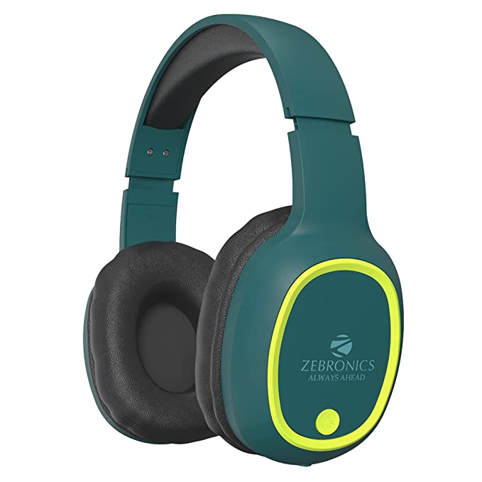 [Apply Coupon] - ZEBRONICS Thunder Bluetooth 5.3 Wireless Over Ear Headphones with 60H Backup, Gaming Mode, Dual Pairing, Enc, Aux, Micro Sd, Voice Assistant, Comfortable Earcups, Call Function (Teal Green)