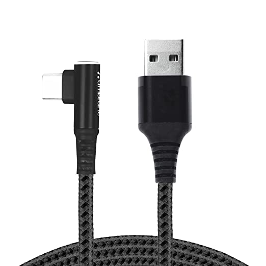 Ambrane Type C Mobile Charging Cable 3A Fast Charging, 1 Meter, L Shaped Braided Cable, 480Mbps Data Transfer for Smartphones, Tablets, Laptops & Other Type C Devices (ABLC10, Black)