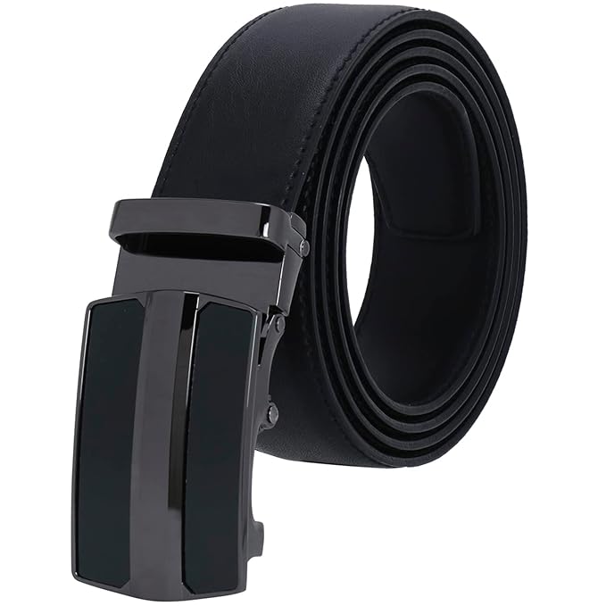 [Size: 26" to 44" Waist Adjustable] - Labnoft Men's Auto Lock PU Leather Belt