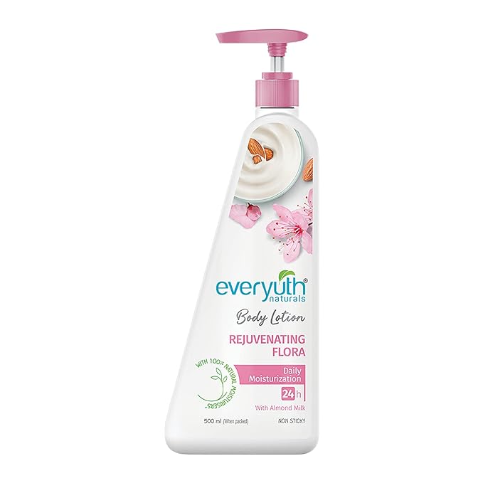 Everyuth Naturals Body Lotion Rejuvenating Flora| Non- Sticky|24 hr Moisturization|For all skin types |for Men & Women|100% Natural Almond Milk - 500ml