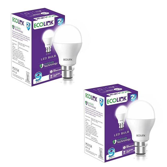 EcoLink 9-Watt Base B22 LED Bulb (Cool White,Pack of 2)