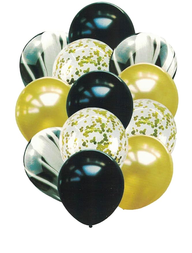 Crackles Black Marble Balloons Set with Confetti Balloons for Birthday, Anniversary, Weddings, Engagement, House Warming Decoration | Party Balloons (Marble Balloons Pack of 12)
