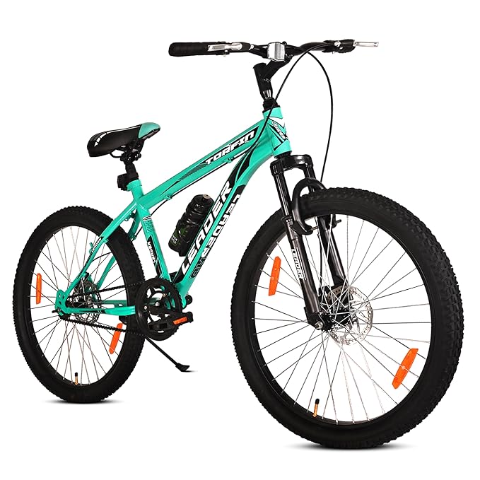 Leader TORFIN 26T City/Hybrid Cycle for Boys/Men with Dual Disc Brake and Front Suspension, Single Speed Without Gear, Ideal Cycle for Men of 10+ Years (Frame: 18 Inches) (26T, SEA Green Black)