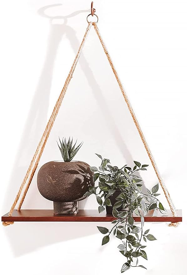 UHUD CRAFTS Hanging Shelves - Adjustable Rope Hanging Shelf, Wall Hanging Decor, Lightweight, Premium Wooden Shelf, Hanging Plant Shelf for Bedroom and Living Room (1 Pcs)