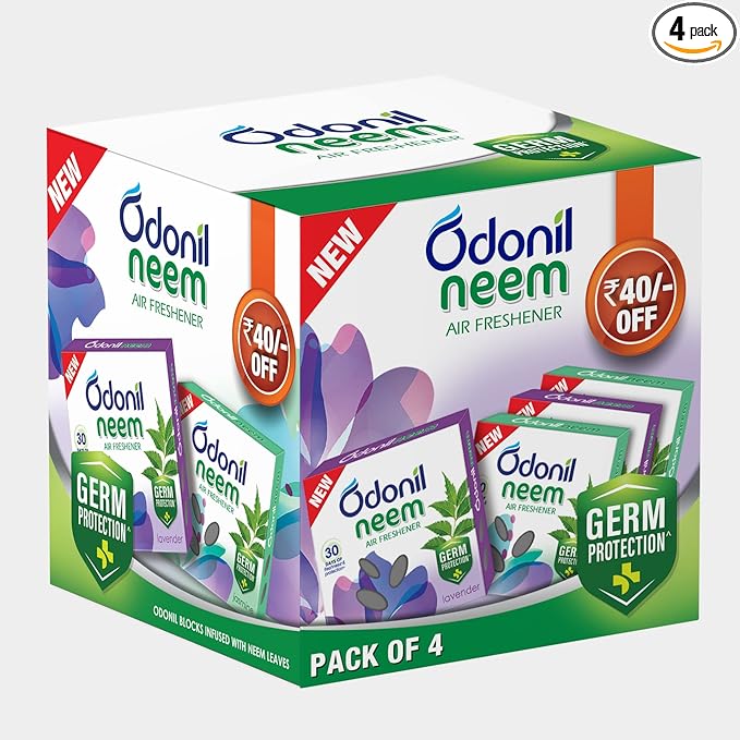 Odonil Bathroom Air Freshener Neem Mixed Fragrances Blocks 192g (48g, Pack of 4)