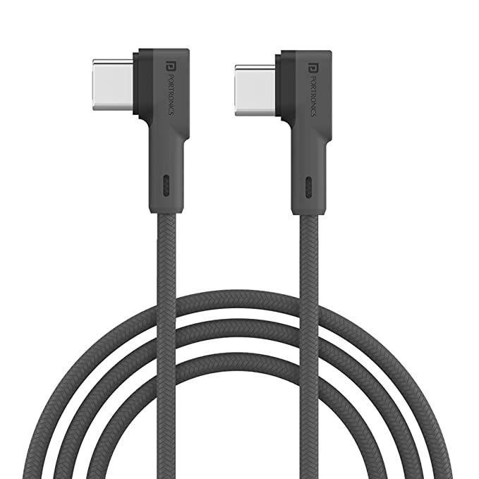 Portronics Konnect L 60W PD Type C to Type C Mobile Charging Cable, 1.2M, Fast Data Sync, Tangle Resistant, TPE+Nylon Braided(Grey)