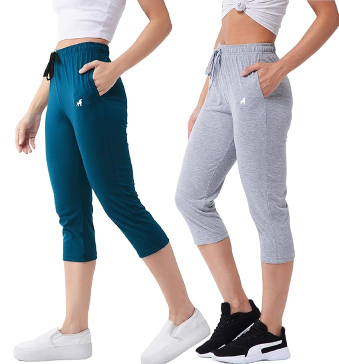 [Size: M] - Modeve ® Women Solid Cotton Blend Capri- Pack of 2