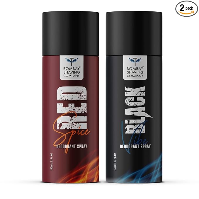 Bombay Shaving Company Body Spray for Men, 150ml each (Pack of 2) - Red Spice and Black Vibe (Packaging may vary)