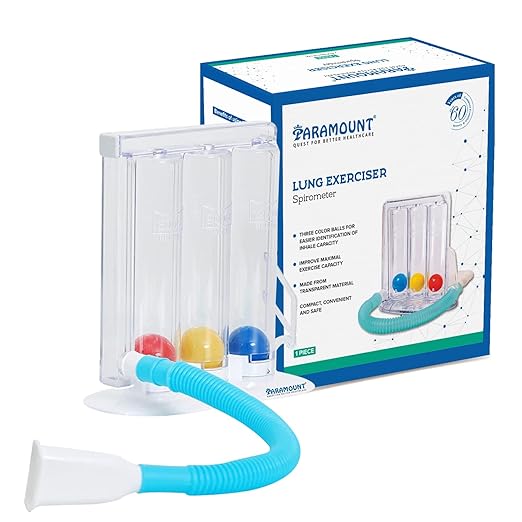 Paramount 3 Ball Spirometer | Lung Exerciser | Respiratory Exerciser | Breathing Exercise | Respirometer | Breath Measurement System | Deep Breathing Lung Exerciser | Washable, Hygienic & Detachable- Pack Of 1 ( White )