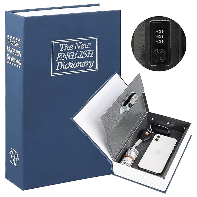 [Apply Coupon] - Shopo (LABEL) Book Locker Dictionary Stainless Steel Hidden Safe Jewellery Box/Cash Locker for Home and Office (18 x 12 x 5.5 cm) (Blue)