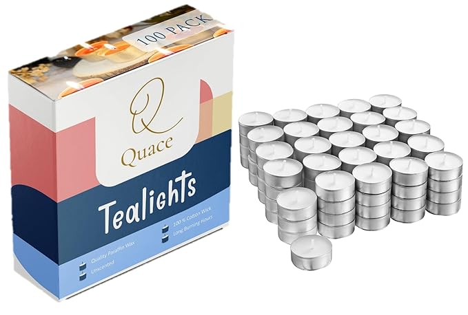 Quace Wax Tealight Candles Set of 100 (White Unscented)