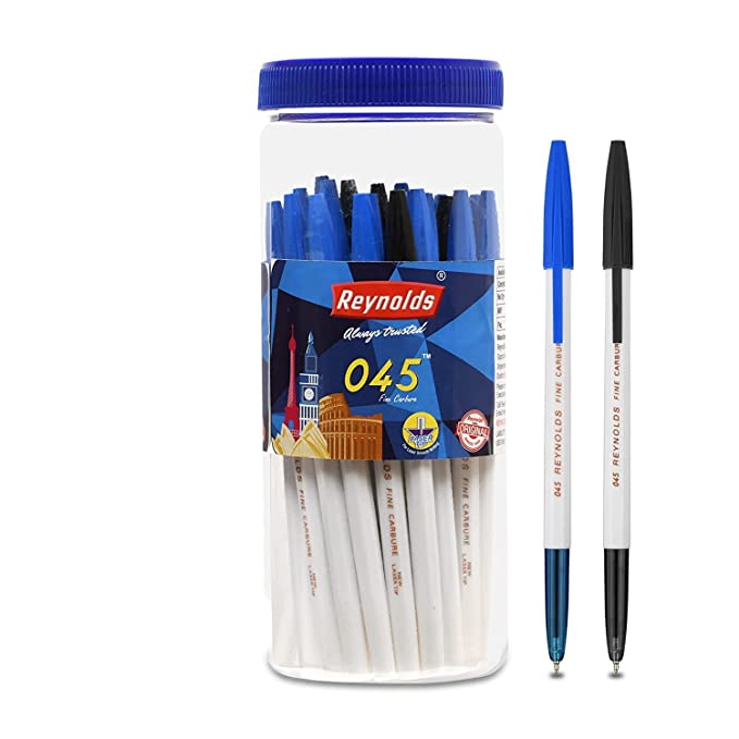 Reynolds 045 CARBURE 25 PENS JAR, 20BLUE & 5 BLACK Ball Pen I Lightweight Ball Pen With Comfortable Grip for Extra Smooth Writing I School and Office Stationery