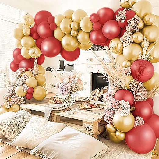 ITAF Red & Gold Metallic Finish Shiny Balloons For Birthday/Anniversary/Engagement/Wedding/Baby Shower/Farewell/Any Special Event Theme Party Decoration - Pack of 50