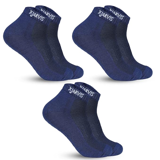 XJARVIS 3 Pairs Ankle Length Half Terry Cotton Bamboo Socks Men & Women for Sports Cushion Unisex Towel Multicolor Socks Ideal for Gym, Casual Wear & Running Odor Free, Pack of 3