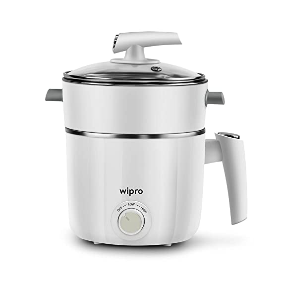 Wipro Vesta 1.2 Liters multicooker Kettle | Concurrent Cooking |Cool Touch body | Dual Temperature Control |Triple Protection |SS 304 Rust free (White, 600 Watt) Plastic