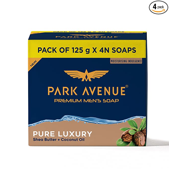 Park Avenue Premium Men's Soaps for Bath  -  Pure Luxury | 125g (Pack of 4) | Enriched with Shea Butter & Coconut Oil | Grade 1 Soap | For All Skin Types