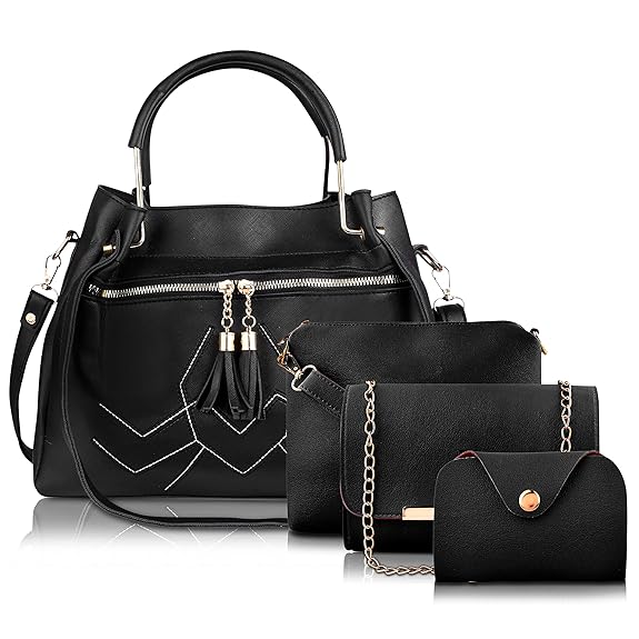 Fargo Handbag For Women And Girls Combo Set Of 4 (Black_ChainTeddy_FGO-477)