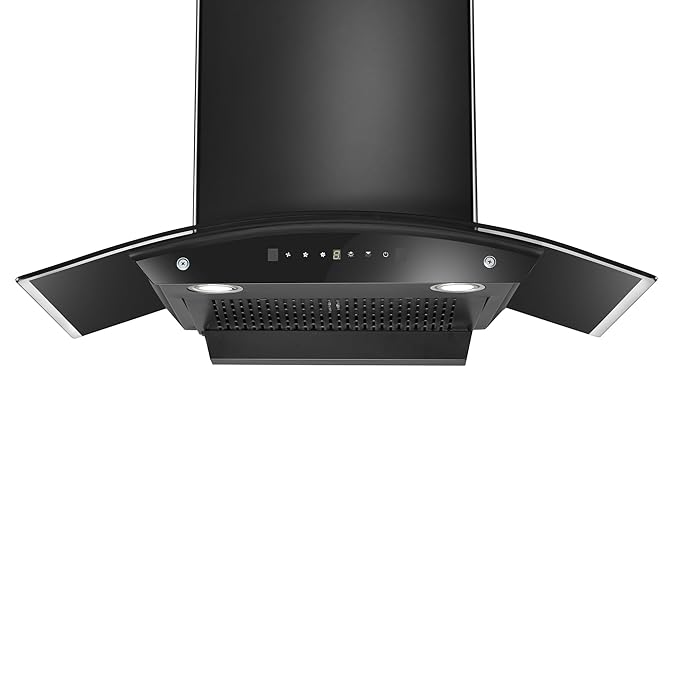 [Apply Coupon] - Hindware Smart Appliances | Sancia 75 Auto Clean | Curved Glass | Touch Control, Motion Sensor | Powerful Suction Wall Mounted Black 1200 CMH Chimney