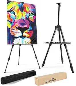 Grandink Portable Lightweight Tripod Easel for Professional Artists, Metal Display Easel Stand with Adjustable Height for Painting, Display and Advertisement Purposes - 5FT(Holds Canvas up to 32 Inch)