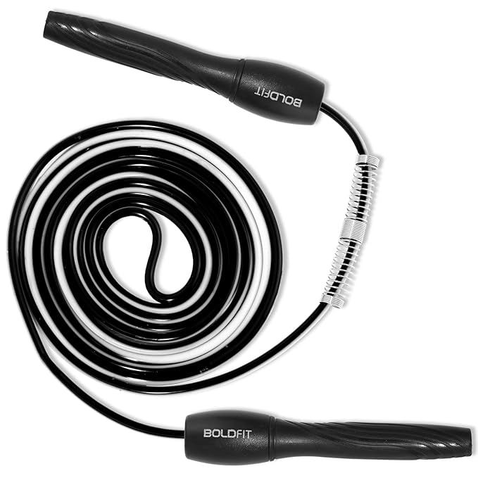 Boldfit Skipping Rope for Men and Women Jumping Rope With Adjustable Height Speed Skipping Rope for Exercise, Gym, Sports Fitness Adjustable Jump Rope, Polyvinyl Chlorine (PVC), Black-White