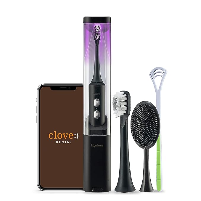 Lifelong Electric Toothbrush with UV sealed Sterilization|Free Clove Dental Care Plan|3X Plaque Removal | Ideal for Sensitive Gums & Teeth, Fresh Breathe & Brighter Smile |1 Handle,2 Brush Heads,1 Charging cable,1 tongue cleaner| Upgrade to Advanced Technology (LLDC117, Black)