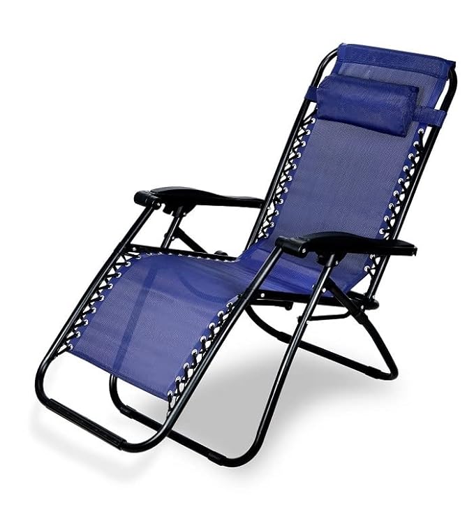 [Apply Coupon] - STAR WORK Zero Gravity Chair, Lawn Chair Recliner Lounge, Portable Camping Folding Beach Chair with Removable Pillow (Blue)