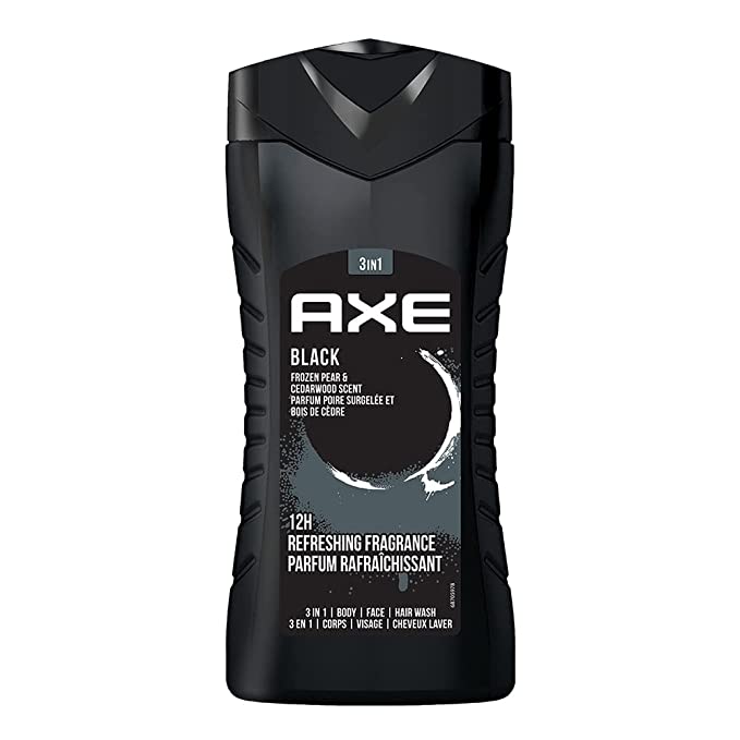 Axe Black 3 In 1 Body, Face & Hair Wash For Men, Long-Lasting Refreshing Frozen Pear & Cedarwood Fragrance For Up To 12Hrs, Natural Ingredients, Removes Odor & Bacteria, No Parabens, 250Ml