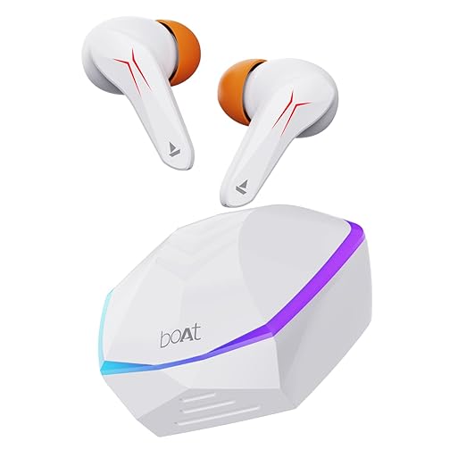 boAt Immortal 121 in Ear TWS Earbuds with Beast Mode(40ms Low Latency) for Gaming, 40H Playtime, Blazing LEDs, Quad Mics ENx Signature Sound, ASAP Charge(10 Mins= 180 Mins)(White Sabre)