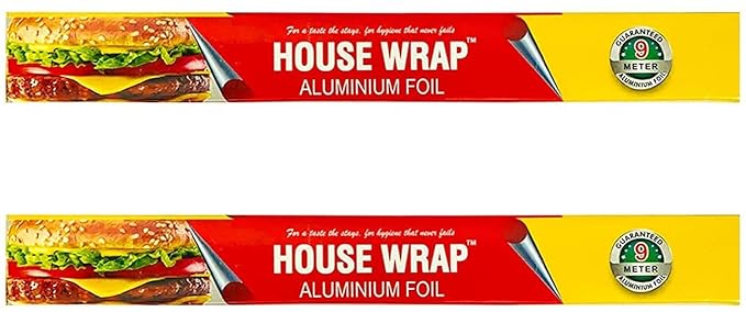 House Wrap Aluminium Foil 70g (40+30g) for Food Packing, Cooking, Baking - Aluminium Foil 9 Meter Net Guaranteed 11 Microns in Thickness for Keeping Food Warm (Pack of 2)