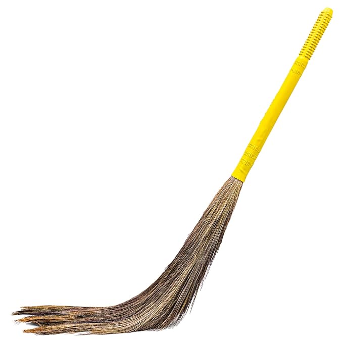 RATAN Broom R-22 Phool Jhadu Natural Garo Hill Grass with 49.5cm Heavy Duty Plastic Handle for Home & Office Floor Cleaning Easy Dust Removal (Pack of 1,Random Color)