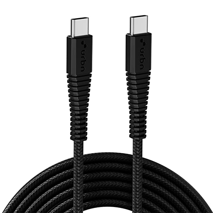 URBN Type-C to Type-C | 65W Super Fast Charging Adapter Cable | Unbreakable Nylon Braided Rugged Cable | Power Delivery (PD) Compatible | Made in India | Length (5 Feet) - Black