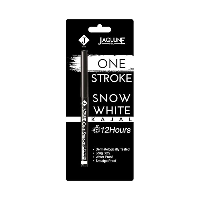 Jaquline USA Onestroke Kajal Snow White | Highly Pigmented| Waterproof and Smudge-Proof | Intense Color |Gentle | Matte Finish | Dermatologically Tested