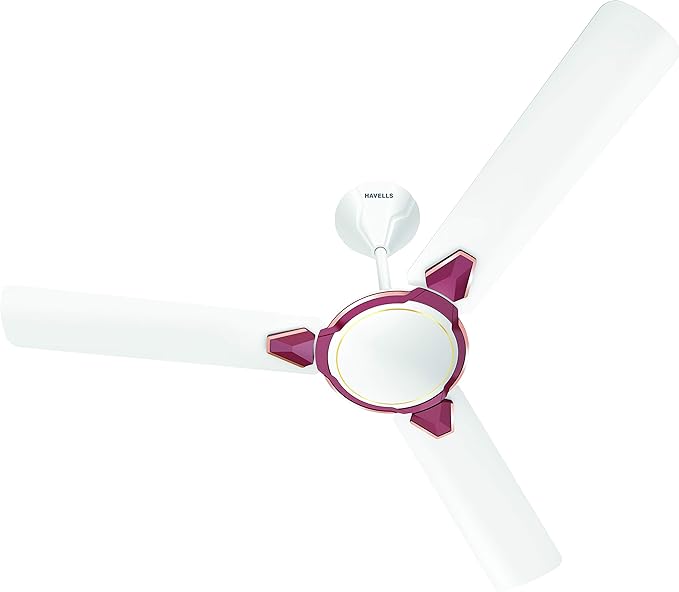 Havells 1200Mm Equs Es Ceiling Fan|Premium Finish, Decorative Fan, Elegant Look, High Air Delivery, Energy Saving, 100% Pure Copper Motor|2 Year Warranty|(Pack Of 1, White Maroon) 1 Star