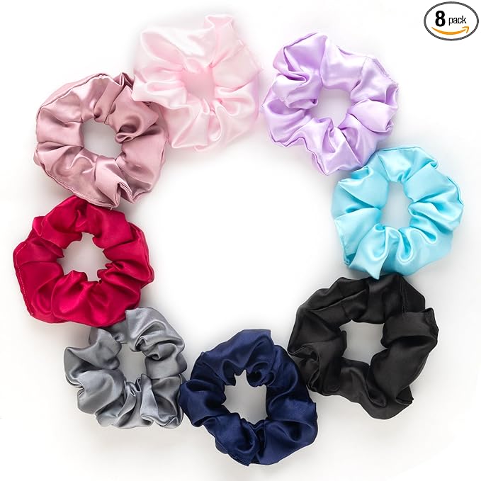 [Apply Coupon] - Satin Scrunchies for women/girls | Same Colors in the Image (Pack of 8) | Scrunchies for Women's Hair Band | Stylish Silk Satin with Strong Elastic & Pastel colors