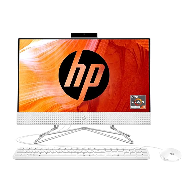 HP All-in-One Pc AMD Ryzen 3 3250U 22-Inch(54.6 Cm) Fhd Anti-Glare Desktop (4Gb Ram/512Gb/Win 11/Wired Keyboard&Mouse Combo/Mso/Hd Privacy Camera/Snow White) 22-Dd0786In,Windows 11 Home
