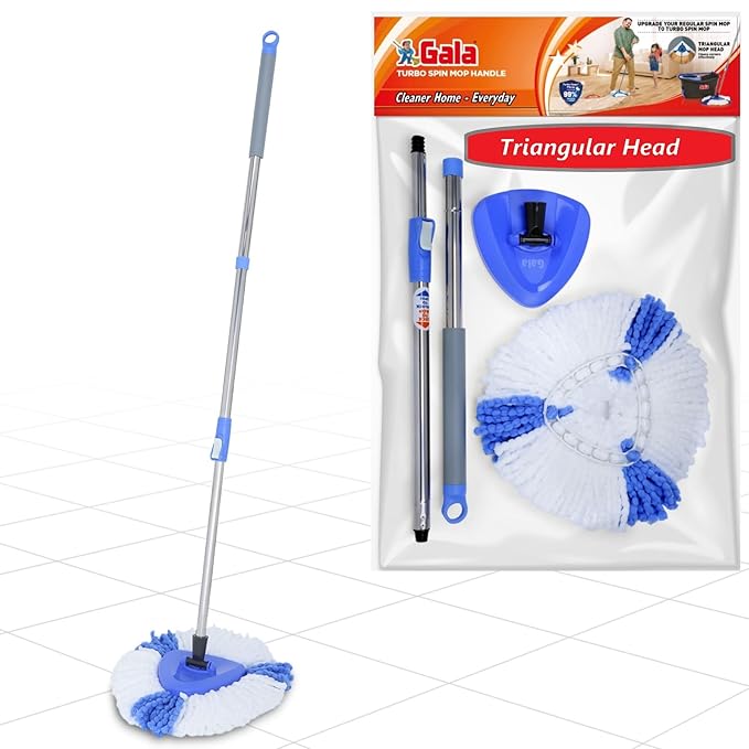 Gala Turbo Triangular Spin Mop Handle with Refill, Durable Replacement Handle with Rubber Grip For Turbo Spin Mop