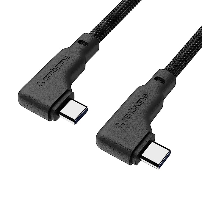 [Apply Coupon] - Ambrane 60W Type C to Type C Fast Charging Cable, L Shape for Easy Holding, PD Technology, 480Mbps Data Sync for Smartphones, Laptops & Other Type C Devices, 1.2m (ABTTLS-12 Black)
