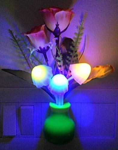 Black Olive Flowers Beautiful Illumination Home Decoration Lights Fancy Colour Changing LED Mushroom Night Light with Sensor-Kunju LampRomantic Baby Bedroom Foyer Night Lamp (18 cm, Multicolor)