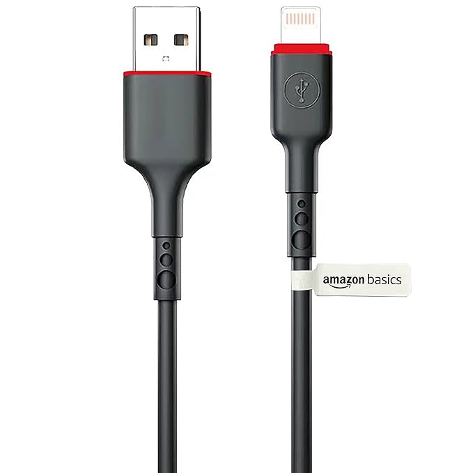 amazon basics TPE USB Lightning Fast Charging and Data Sync Cable, for iPhone 14, 13, 12, 11, X, 8, 7, 6, 5, iPad, Air, Pro, Mini (102cm, Black)