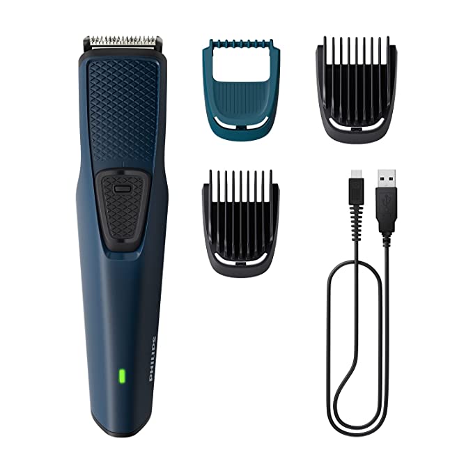 Philips Battery Powered SkinProtect Beard Trimmer for Men - Lasts 4x Longer, DuraPower Technology, Cordless Rechargeable with USB Charging, Charging Indicator, Travel Lock, No Oil Needed BT1232/18