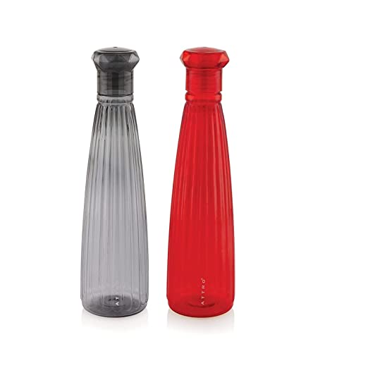 Attro Tribot Plastic Unbreakable Fridge 1000ml Water Bottle for Office, Sports, School, Travelling, Gym, Yoga-BPA And Leak Free, Assorted - Set of 2