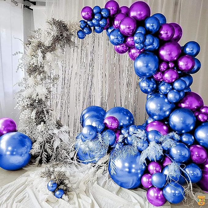 Just Party 25Pcs Purple & 25Pcs Blue Metallic Chrome Balloons with Shiny Surface For Birthdays/Anniversary/Engagement/Baby Shower/bachelorette Party Decorations (Pack of 50)