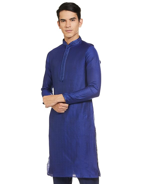 [Size: M] - Manthan Men's Mandarin Collar Full Sleeves Ethnic Knee Length Kurta