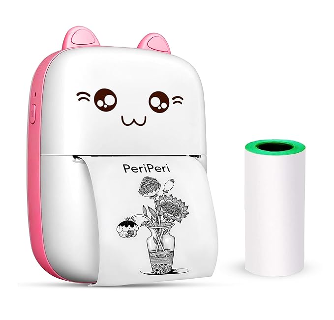 PeriPeri C6 Mini Thermal Printer (1Year Warranty) Inkless Bluetooth Pocket Printer for Prints Picture List Memo Receipt Tags Barcode Labels Compatible with iOS, Android (Pink)