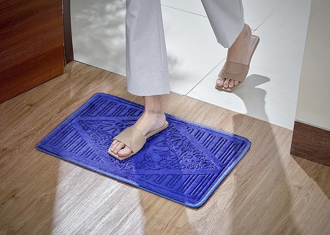 Amazon Brand - Solimo Premium Super Soft Fleece Rectangular Doormat for Home|Room|Office - Blue (38 X 58 Cm)