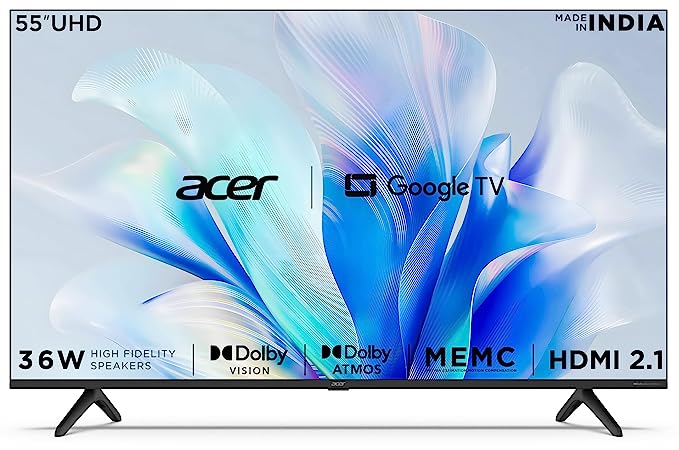 Acer 139 cm (55 inches) Advanced I Series 4K Ultra HD Smart LED Google TV AR55GR2851UDFL (Black)