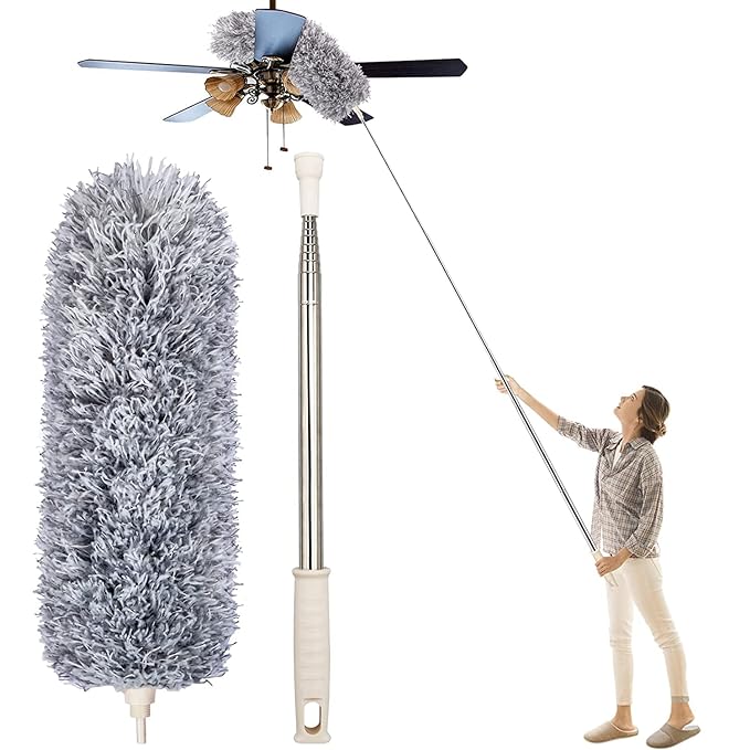 [Apply Coupon] - Hallstatt Upgraded Microfiber Duster For Cleaning With Extension Pole 30-100 Inch,With Bendable Head. Cleaner With Long Extendable Handle For Cleaning High Cobweb,Ceiling Fan,Blinds,Furniture(1),Grey