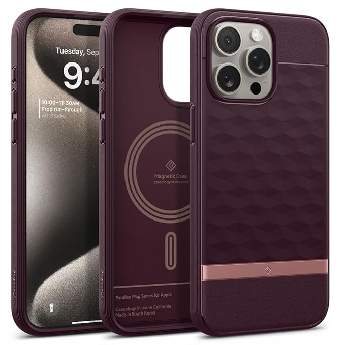 CASEOLOGY by Spigen Parallax Mag Back Cover Case Compatible with iPhone 15 Pro Max Case (TPU and Polycarbonate | Burgundy)